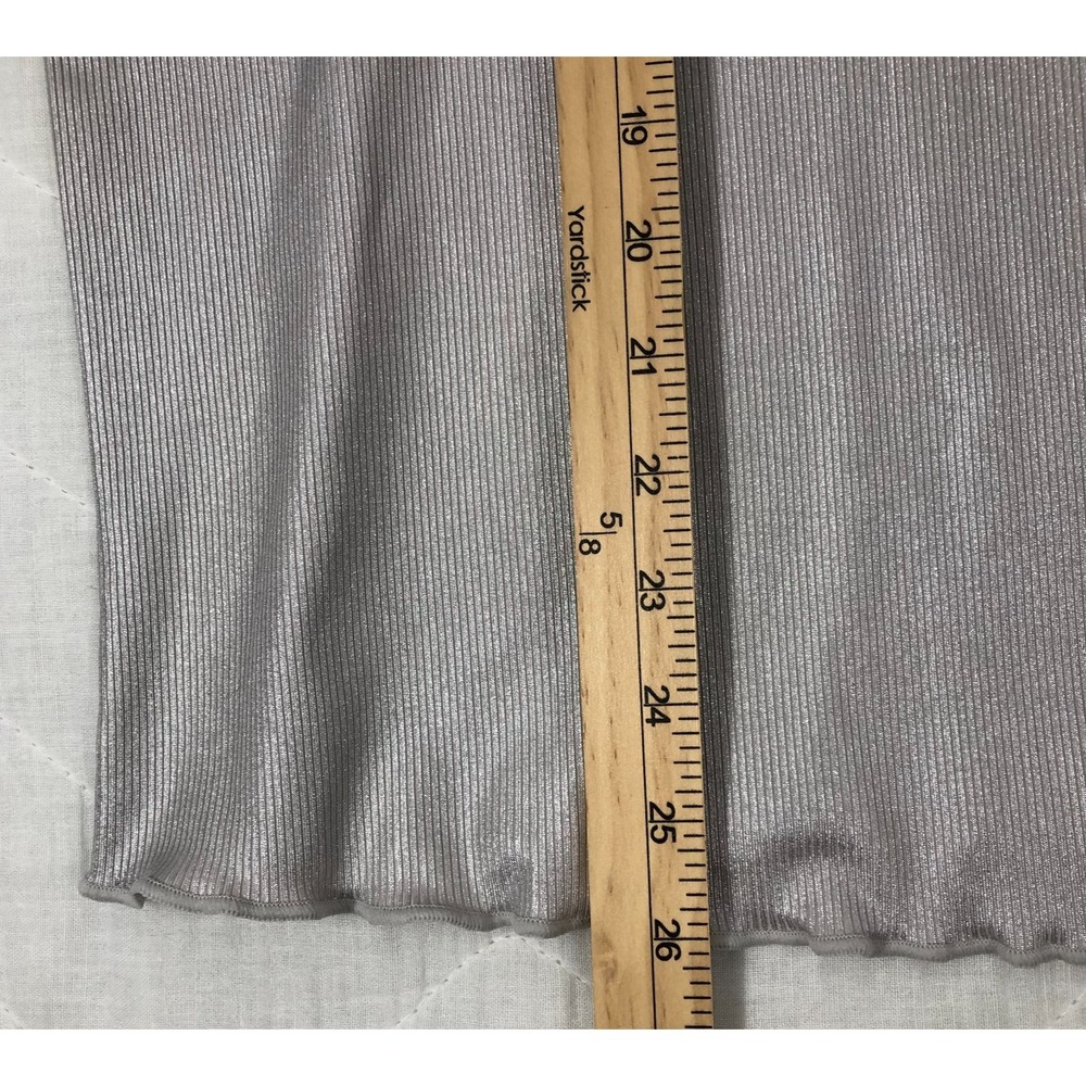 Jessica Simpson Blouse Women's Size 2X Silver Grey Metallic Lace Trim Ribbed Top - Picture 10 of 12